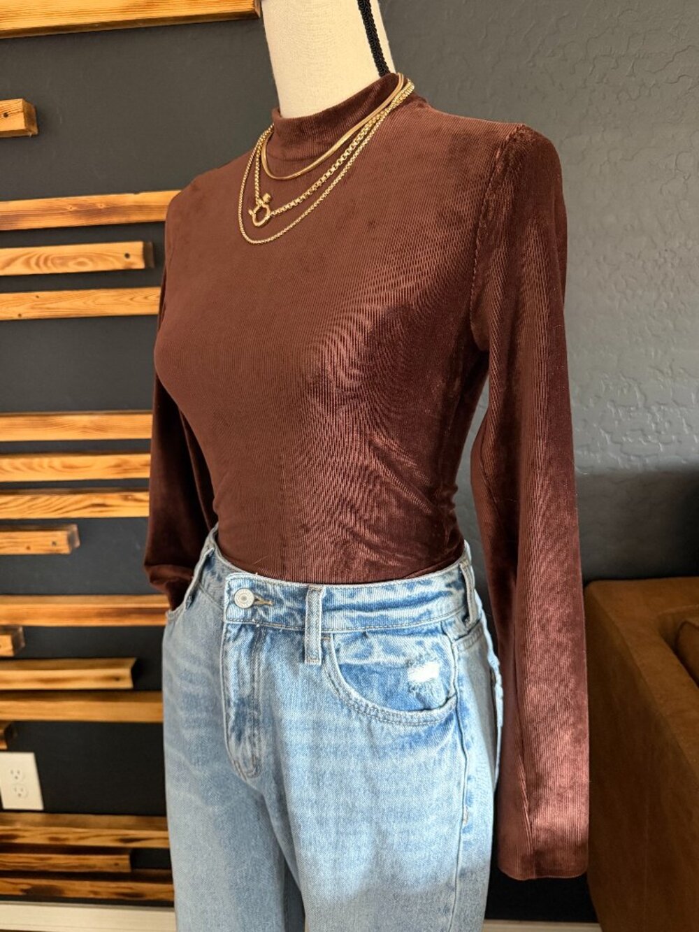 Velvet Mock-neck Bodysuit